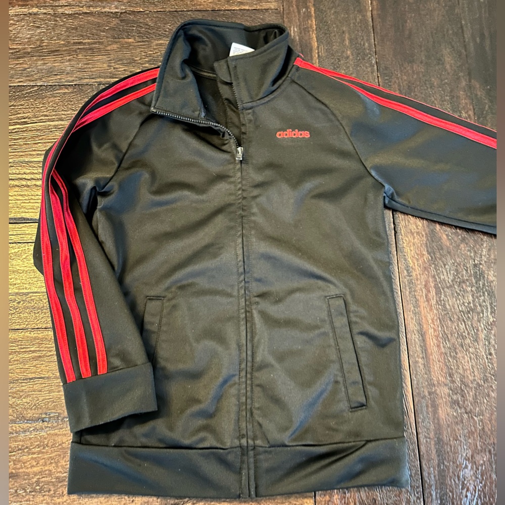 adidas Black Jacket with Red Stripe Accents